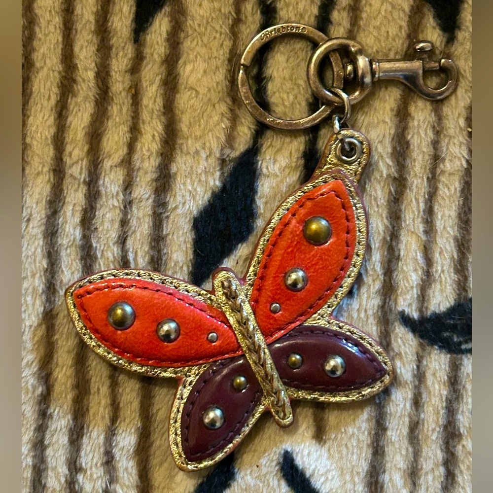 Vintage Brighton leather butterfly key ring purse charm fob